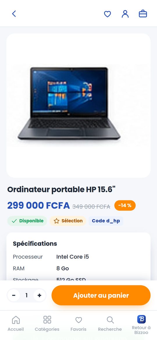 La fiche d'un produit : le prix, les spécifications, le bouton Ajouter au panier